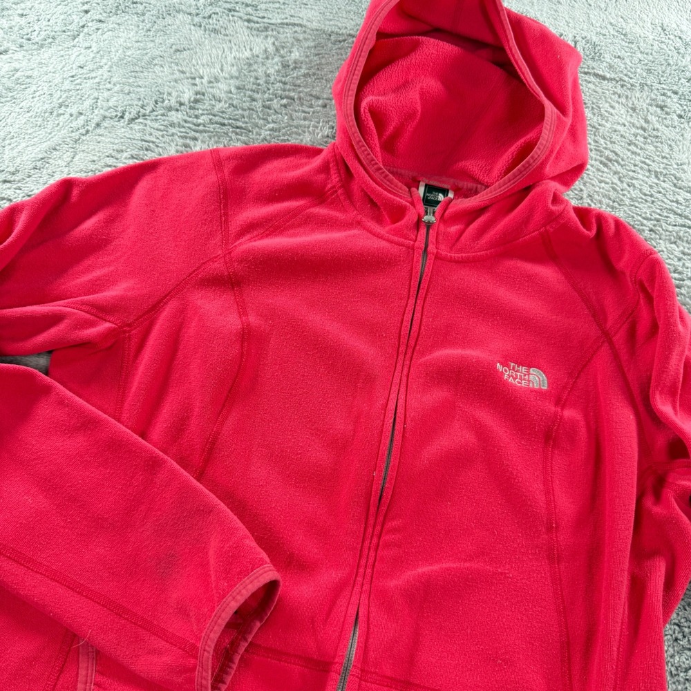 The North Face Womens XL Red Full Zip Fleece Hoodie Jacket Thumbholes Raglan